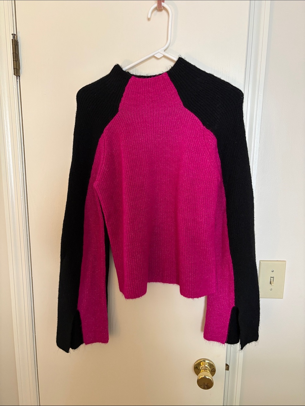 DKNY Hot Pink and Black Raglan Turtleneck Sweater